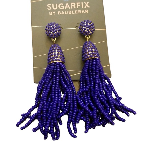 Sugarfix by Bauble Bar Cobalt Blue Beaded Tassel Earrings - Picture 1 of 5